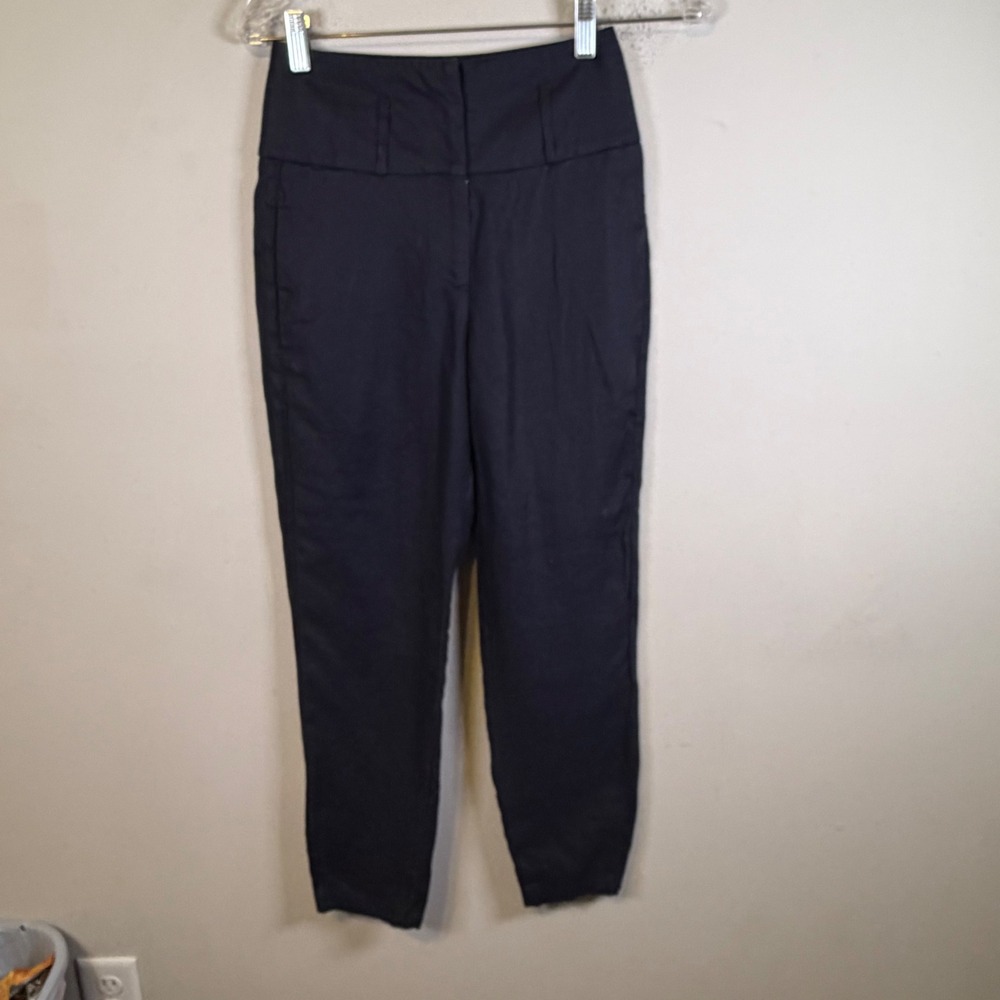Peserico Womens Tapered Pants 100% Linen Made in Italy Navy Blue Size 38 IT